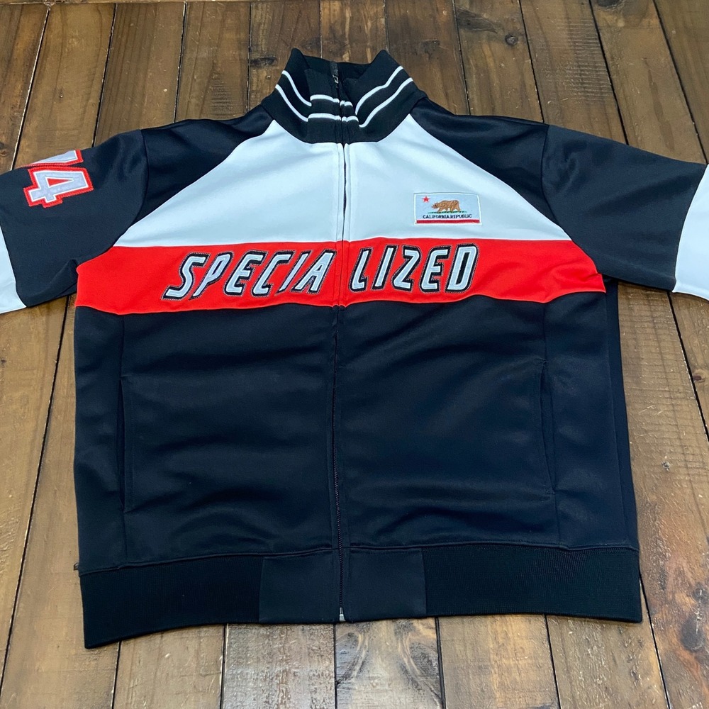 Specialized Mens Track Jacket Black Red White California Republic Cycling Medium